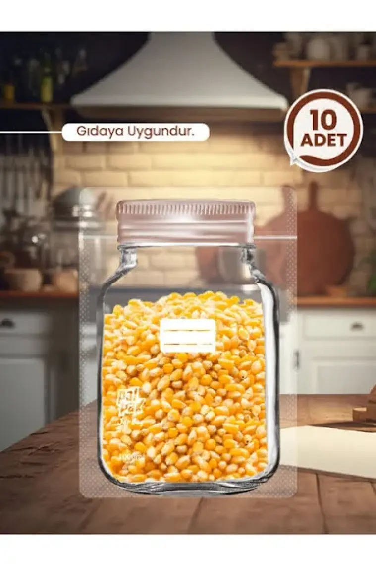 Büyük Boy Altınyaldız Metal Kapaklı Kavanoz Görünümlü Saklama Poşeti 17x27 Cm -10 Adet-1000 ml