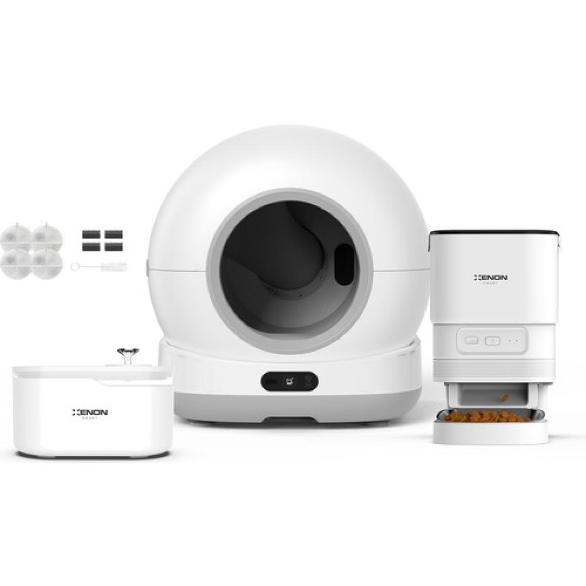 Xenon Smart Akıllı Otomatik Kedi Tuvaleti Paslanmaz Çelik Kaseli Mama Kabı Ultra Sessiz LED Işıklı Su Pınarı ve Filtre 4'lü Pet Seti