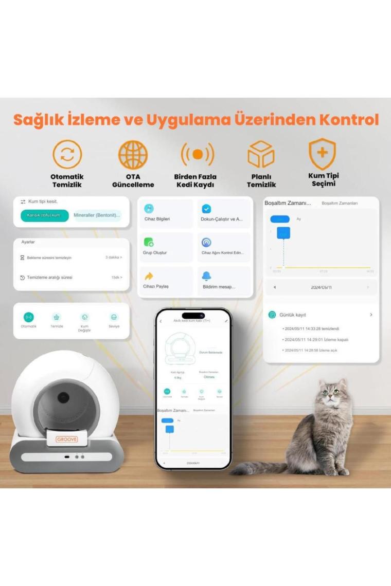 Groove Ti+ 65L Wifi Otomatik Akıllı Kedi Tuvaleti Yeni Versiyon