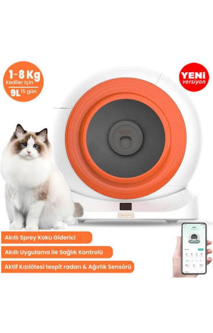 Groove Q-Clean Wi-Fi Otomatik Akıllı Kedi Tuvaleti Turuncu (Ultra Sessiz+Akıllı Sprey Koku Giderici+App Kontrol+Akıllı Sensör)