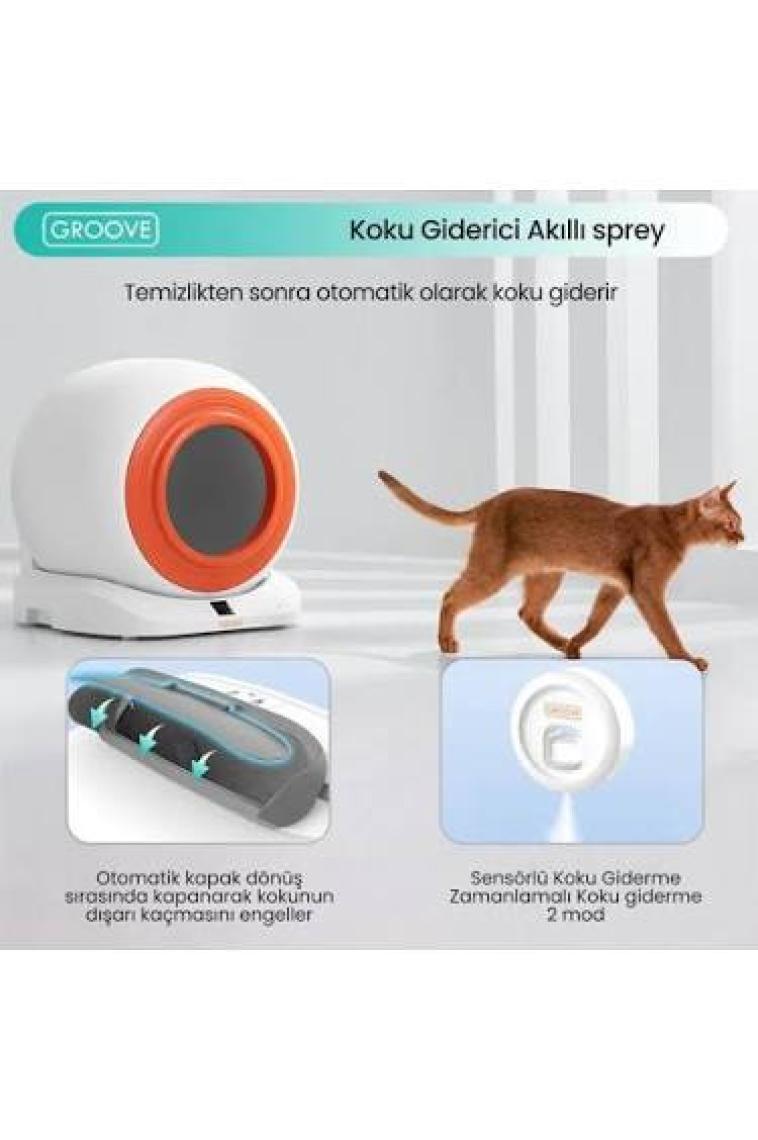 Groove Q-Clean Wi-Fi Otomatik Akıllı Kedi Tuvaleti Turuncu (Ultra Sessiz+Akıllı Sprey Koku Giderici+App Kontrol+Akıllı Sensör)