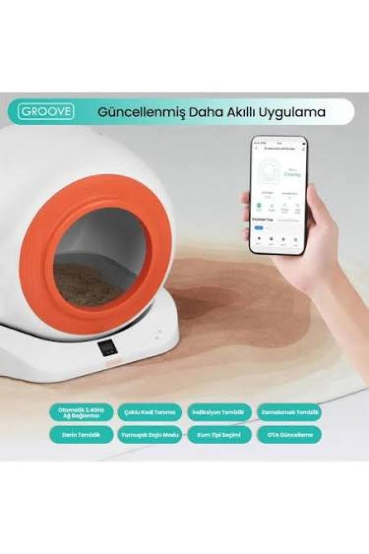 Groove Q-Clean Wi-Fi Otomatik Akıllı Kedi Tuvaleti Turuncu (Ultra Sessiz+Akıllı Sprey Koku Giderici+App Kontrol+Akıllı Sensör)