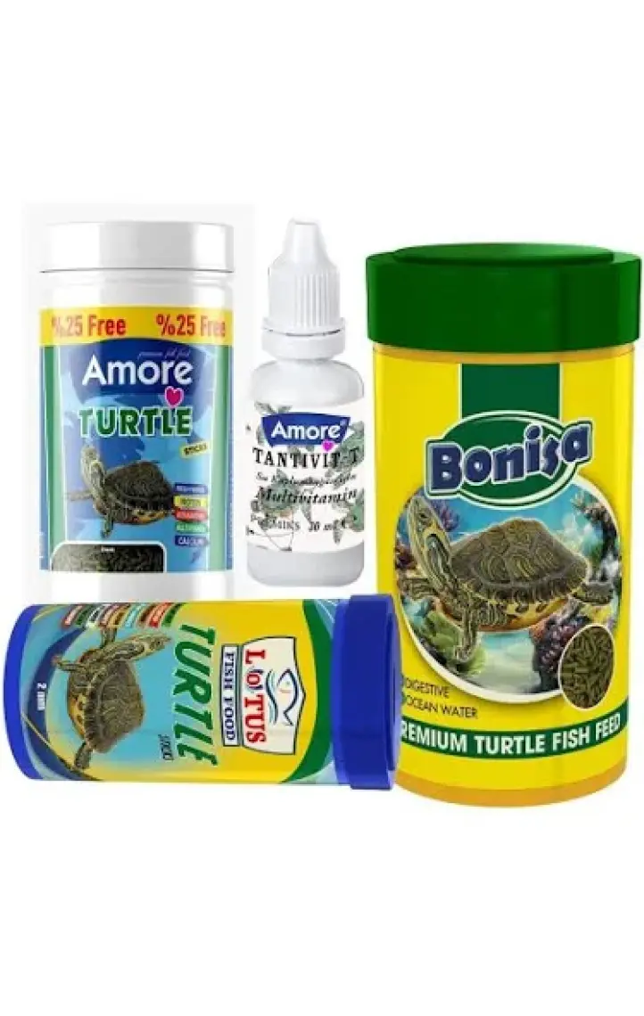 Amore Turtle Green Sticks 125, Bonisa 250ml, Lotus 100ml Su Kaplumbağası Yemi ve Vitamin Seti