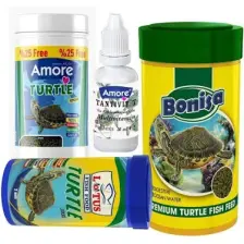 Amore Turtle Green Sticks 125, Bonisa 250ml, Lotus 100ml Su Kaplumbağası Yemi ve Vitamin Seti