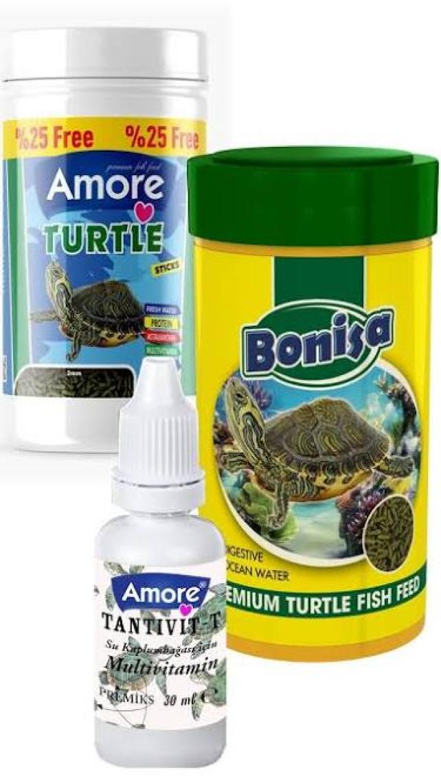 Amore Turtle Green Sticks 125 + 250 ml Bonisa Su Kaplumbağası Yemi ve Multivitamin