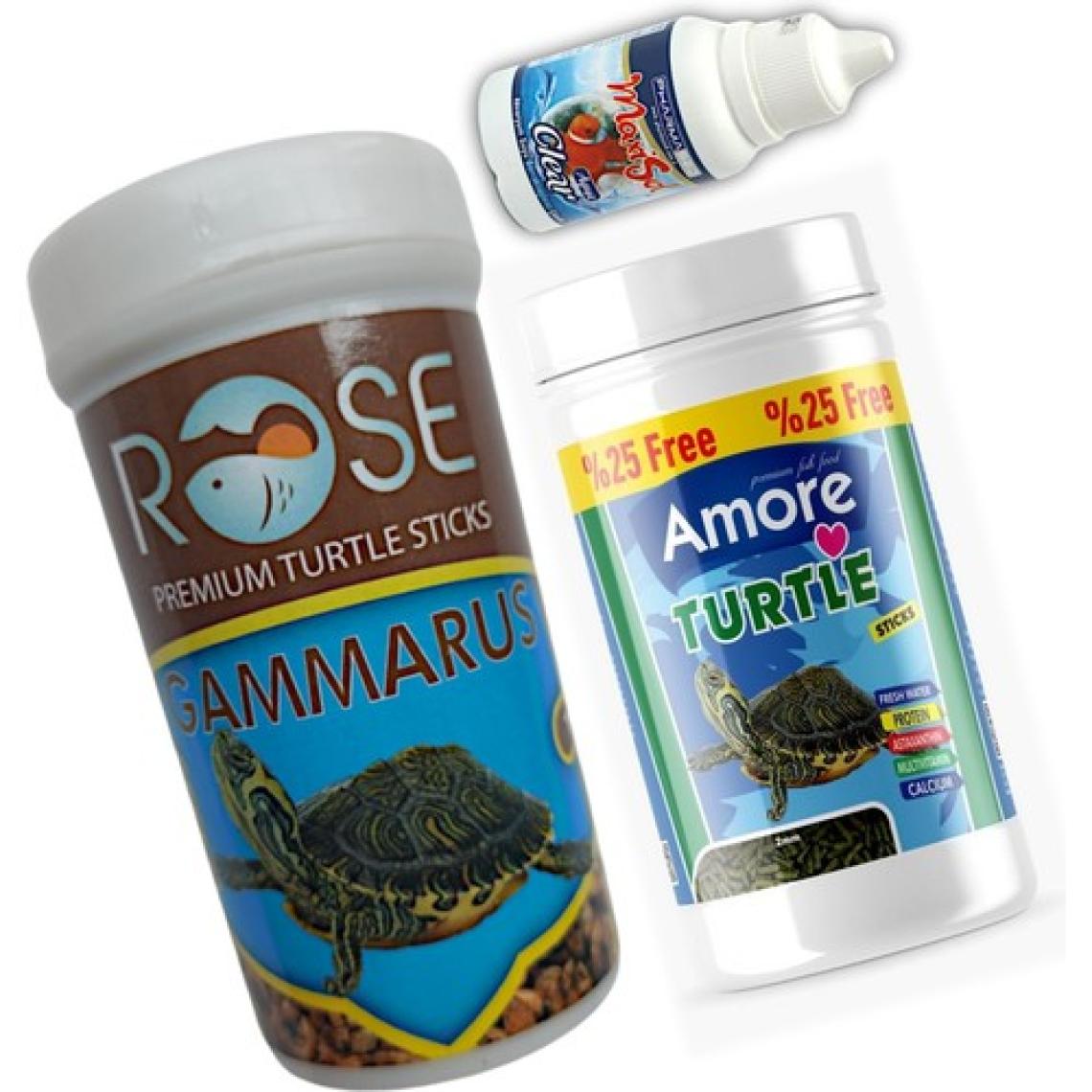 Amore Gammarus 250 Ml, Turtle Sticks 125 ml Kaplumbağa Yemi ve Clear Berraklaştırıcı Rose