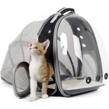 Mikopet Fileli Açılabilir Şeffaf Astronot Kedi Köpek Evcil Hayvan Taşıma Çantası-Siyah