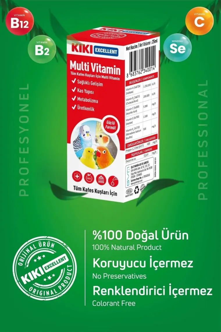 Kiki Excellent Kuş Multi Vitamin 25 Ml. KB101