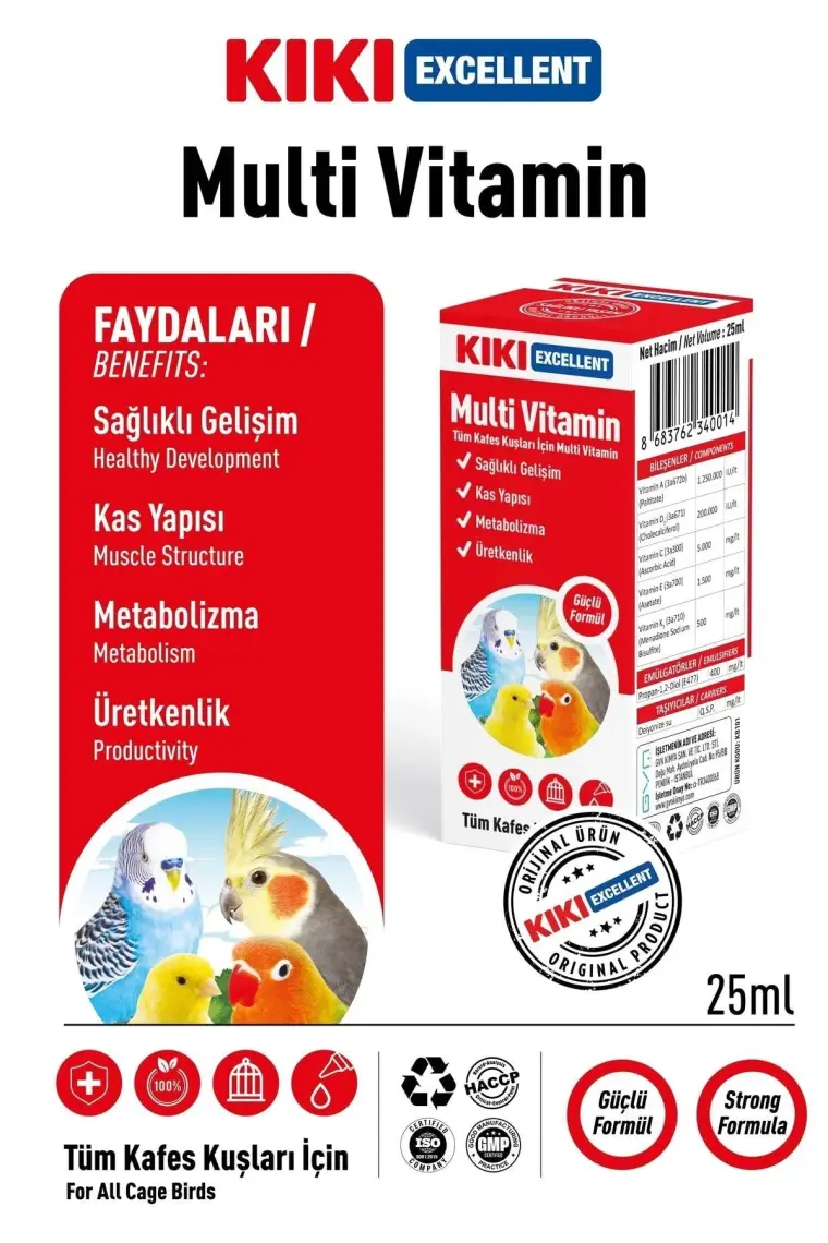 Kiki Excellent Kuş Multi Vitamin 25 Ml. KB101