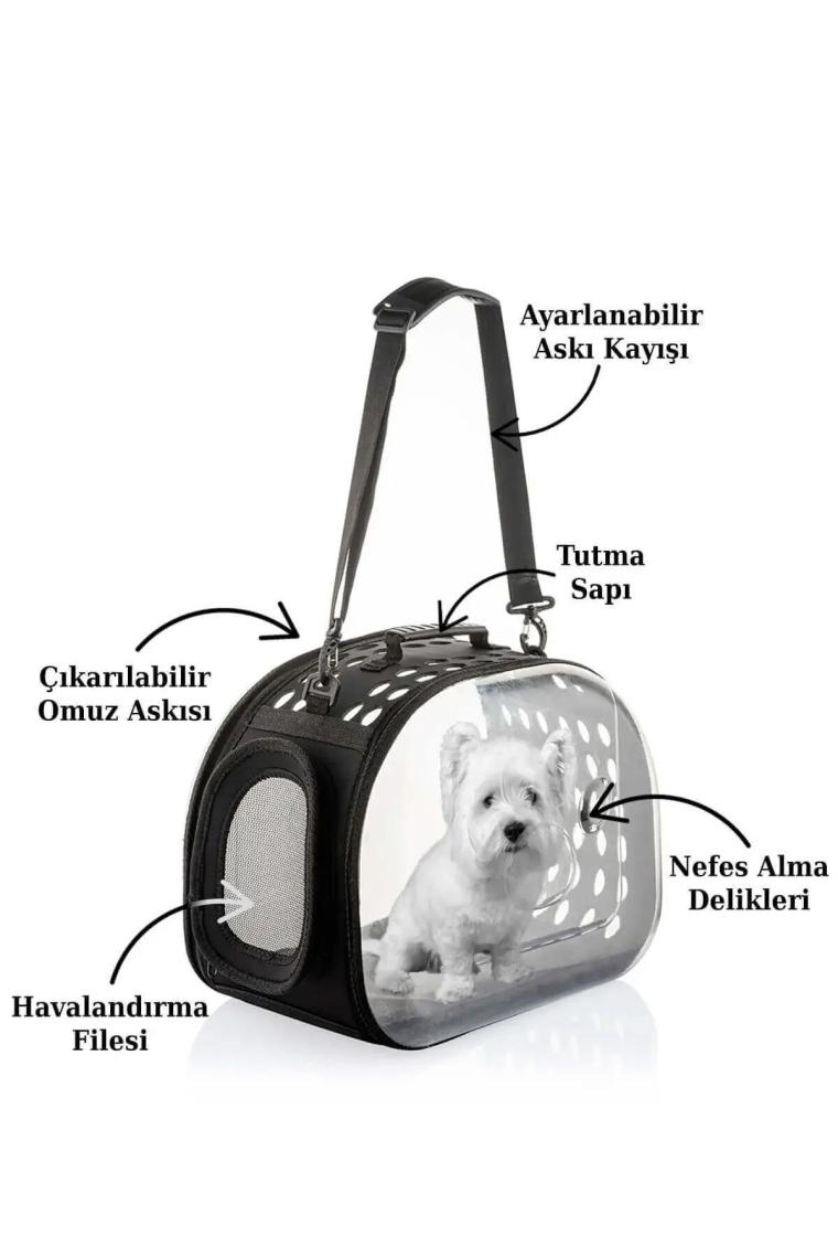 NS Reliable Şeffaf Uzay Kapsülü Nefes Alabilir & Katlanabilir Kedi-Köpek Taşıma Çantası - Siyah