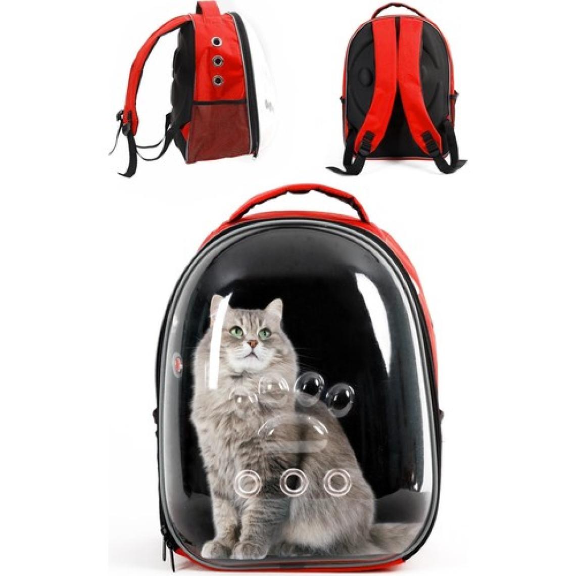 Astronot Şeffaf Kedi ve Köpek Taşıma Çantası  Kırmızı