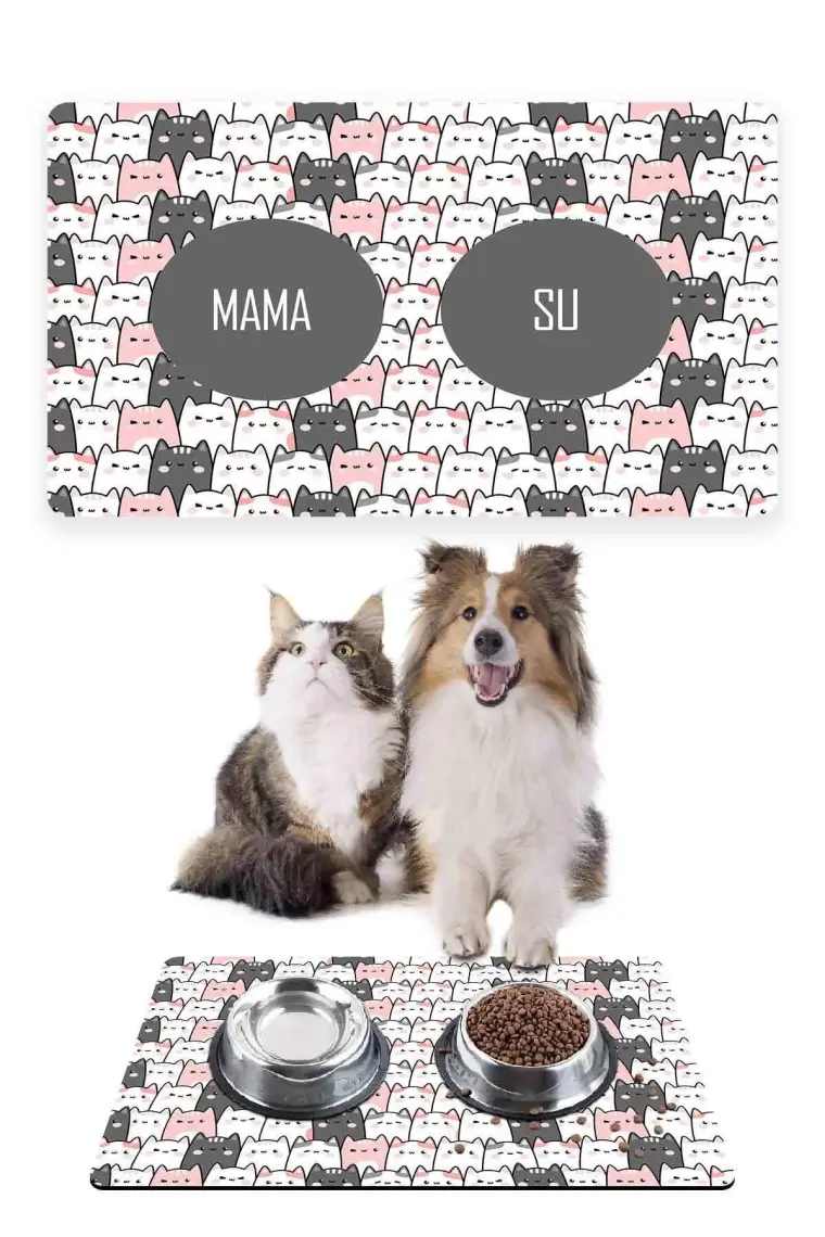 PatiPeti Renkli Sevimli Kediler Kedi Köpek Mama Altlığı Mama Paspası 50X35CM