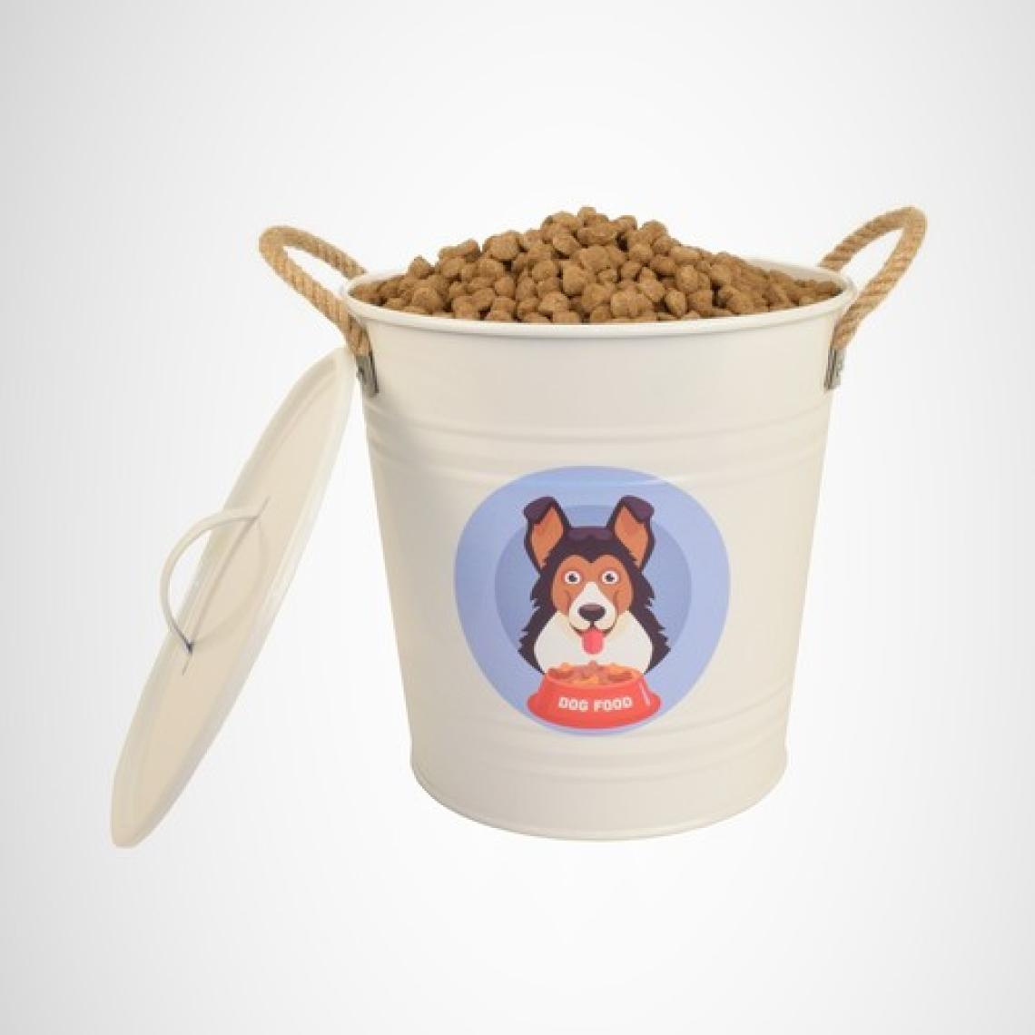 Köpek Maması Saklama Kabı Metal Kulplu Beyaz