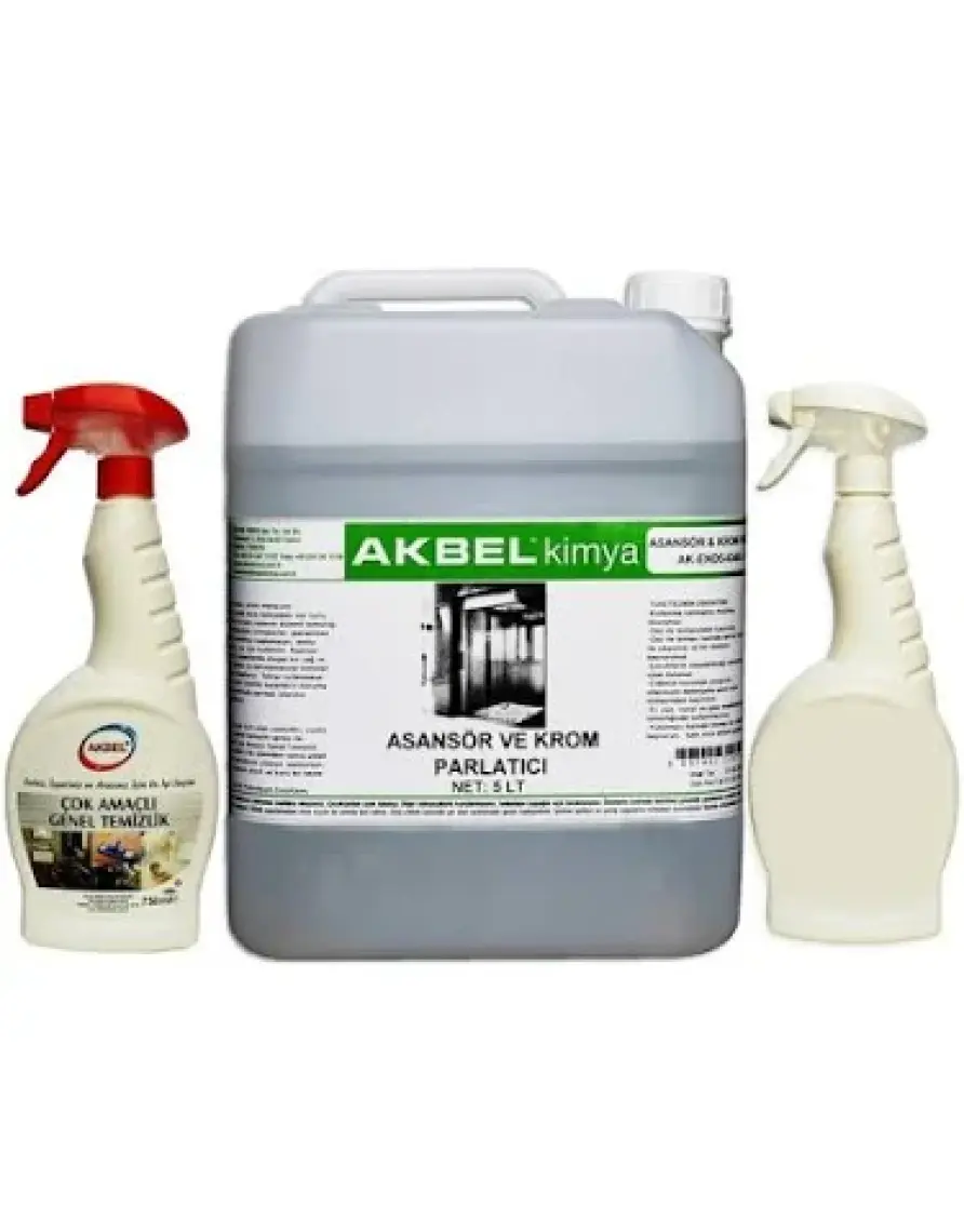 Akbel Asansör ve Krom Parlatıcı 5 LT + Çok Amaçlı Genel Temizlik Spreyi ve Uygulama Spreyi