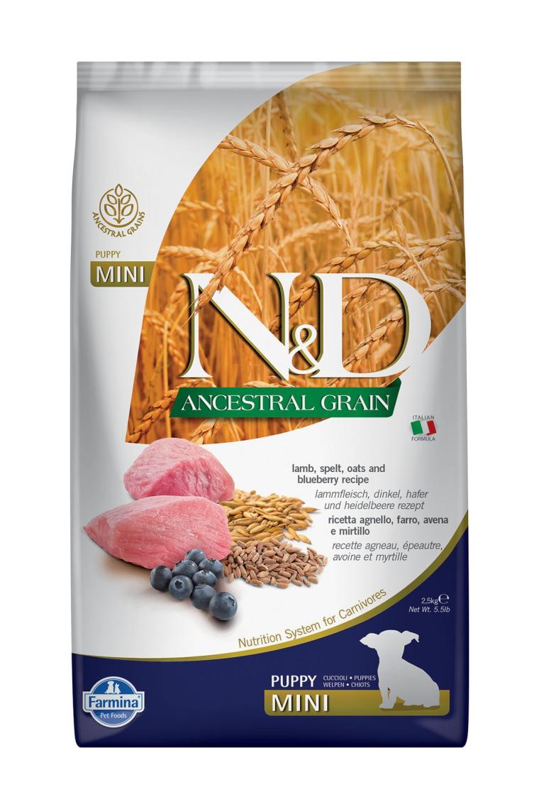 N&D Ancestral Grain Düşük Tahıllı Kuzu Etli ve Yaban Mersinli 2.5 kg Küçük Irk Yavru Köpek Maması