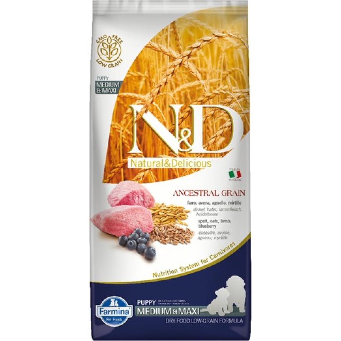 N&D Ancestral Grain Düşük Tahıllı Kuzu Etli ve Yaban Mersinli 12 kg Orta ve Büyük Irk Yavru Köpek Maması