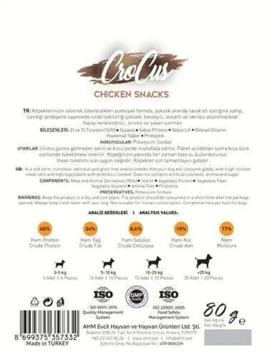 Crocus Snack Tavuklu Tahılsız Köpek Ödülü 80 Gr