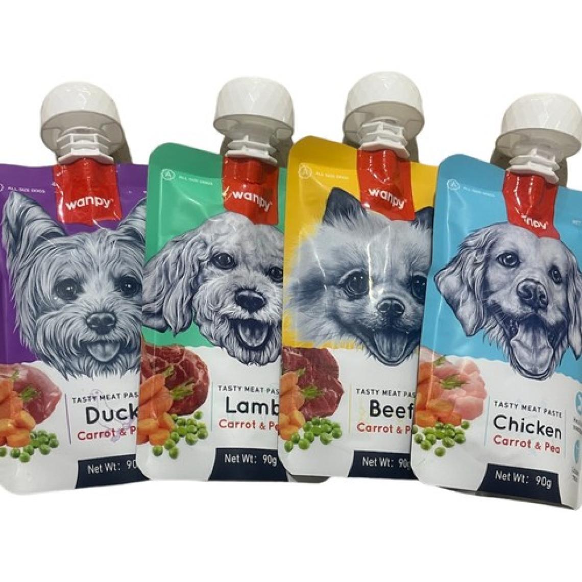 Wanpy Tasty Meat Paste Taze Sıvı Köpek Ödül Maması Köpek Sıvı Ödül Karma Paket 4X90GR