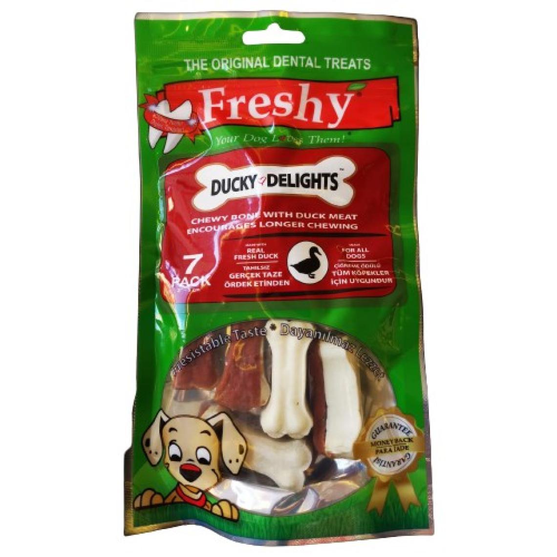 Freshy Ördek Etiyle Kaplanmış Doğal Dana Derisinden Çiğneme Kemiği 105 gr