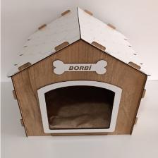 Hobicim Süper Set  Ahşap Dekoratif Köpek Evi-Kulübesi  Minder ve Zincir Tasma (Modena-Beyaz)