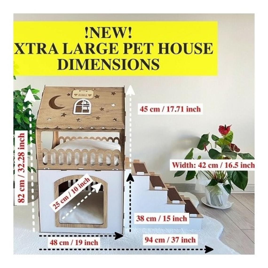 Hobicim Xxl Küçük Irk Ahşap Dekoratif Köpek Kulübesi, Kedi Evi Beyaz-Ceviz