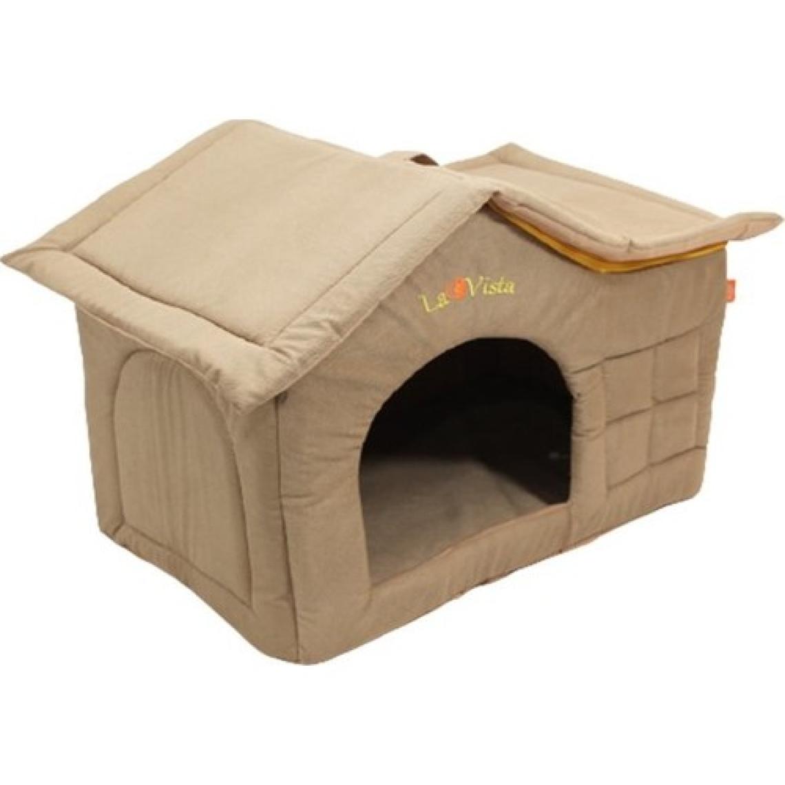 La Vista  Çatılı Kedi ve Köpek Evi Sütlü Kahve Kadife Iç Mekan