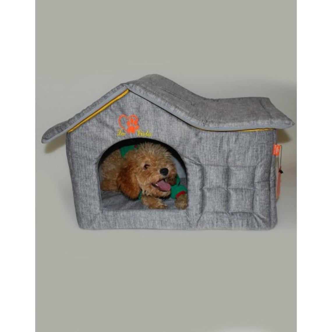 La Vista Volmin Petshop  Çatılı Kedi ve Köpek Evi Gri Kadife Iç Mekan