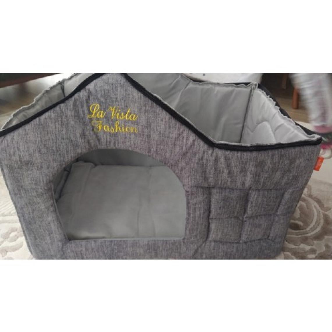 La Vista Volmin Petshop  Çatılı Kedi ve Köpek Evi Gri Kadife Iç Mekan