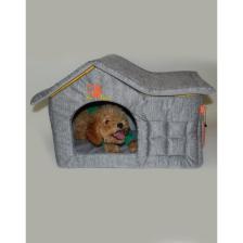 La Vista Volmin Petshop  Çatılı Kedi ve Köpek Evi Gri Kadife Iç Mekan