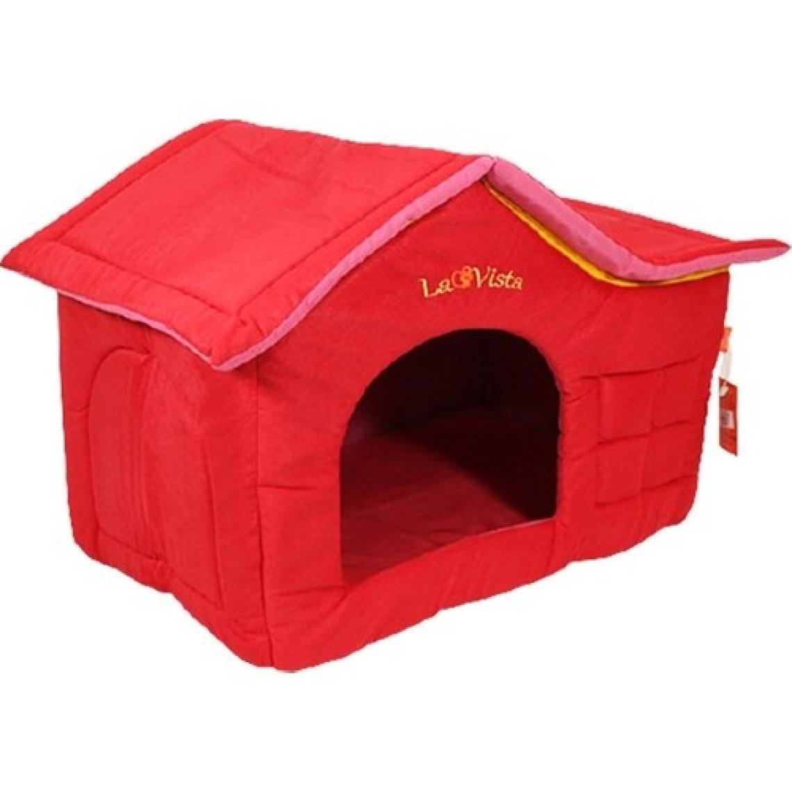 La Vista  Çatılı Kedi ve Köpek Evi Kırmızı Kadife Iç Mekan