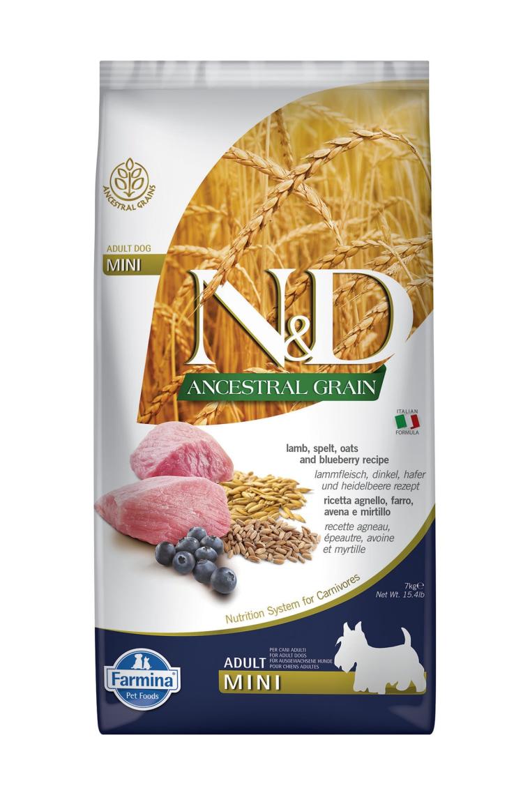 N&D Ancestral Grain Düşük Tahıllı Kuzu Etli ve Yaban Mersinli 7 kg Küçük Irk Yetişkin Köpek Maması