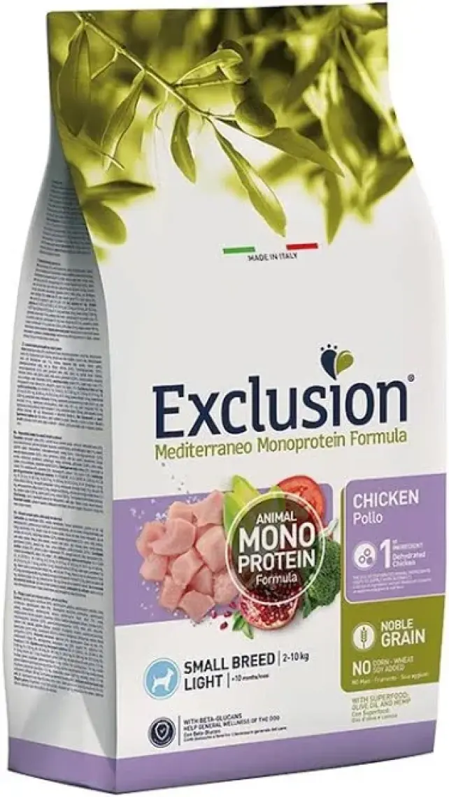 Exclusion Mediterraneo Monoprotein Düşük Tahıllı Tavuklu ve Narlı Küçük Irk Light Köpek Maması 2 kg