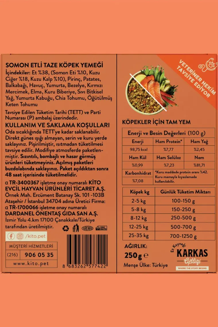 Kito Fresh Tavuk Etli Taze Köpek Yemeği, 250GR