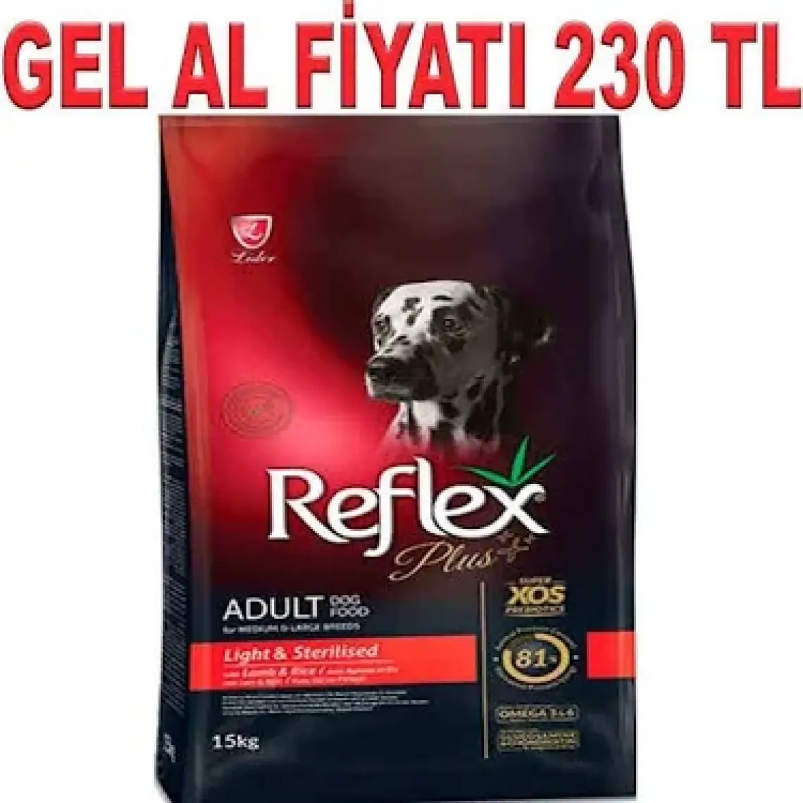 Reflex Plus Orta Büyük Irk Lıght Sterilised Köpek Maması 15 kg