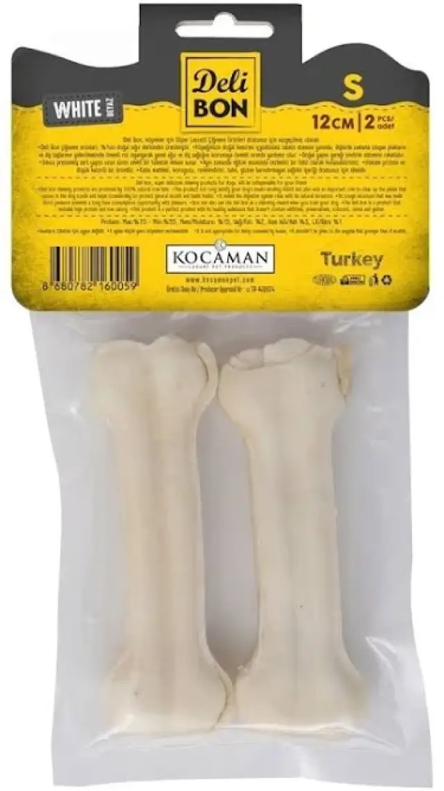 Deri Pres Kemik Köpek Ödülü Beyaz 12 Cm (2'Lİ)