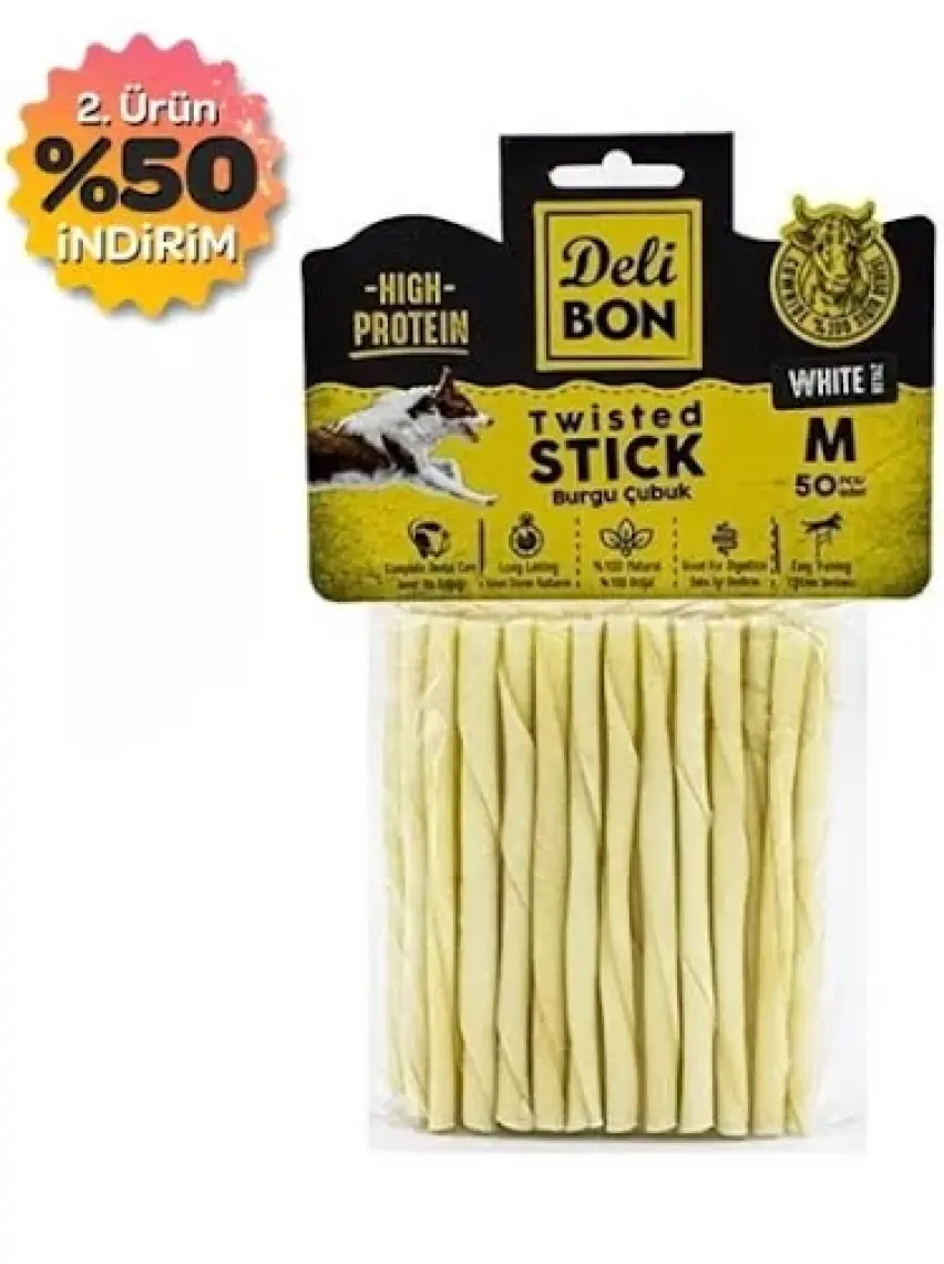 Delibon Burgu Çubuk Orta Boy 50'li Paket Beyaz