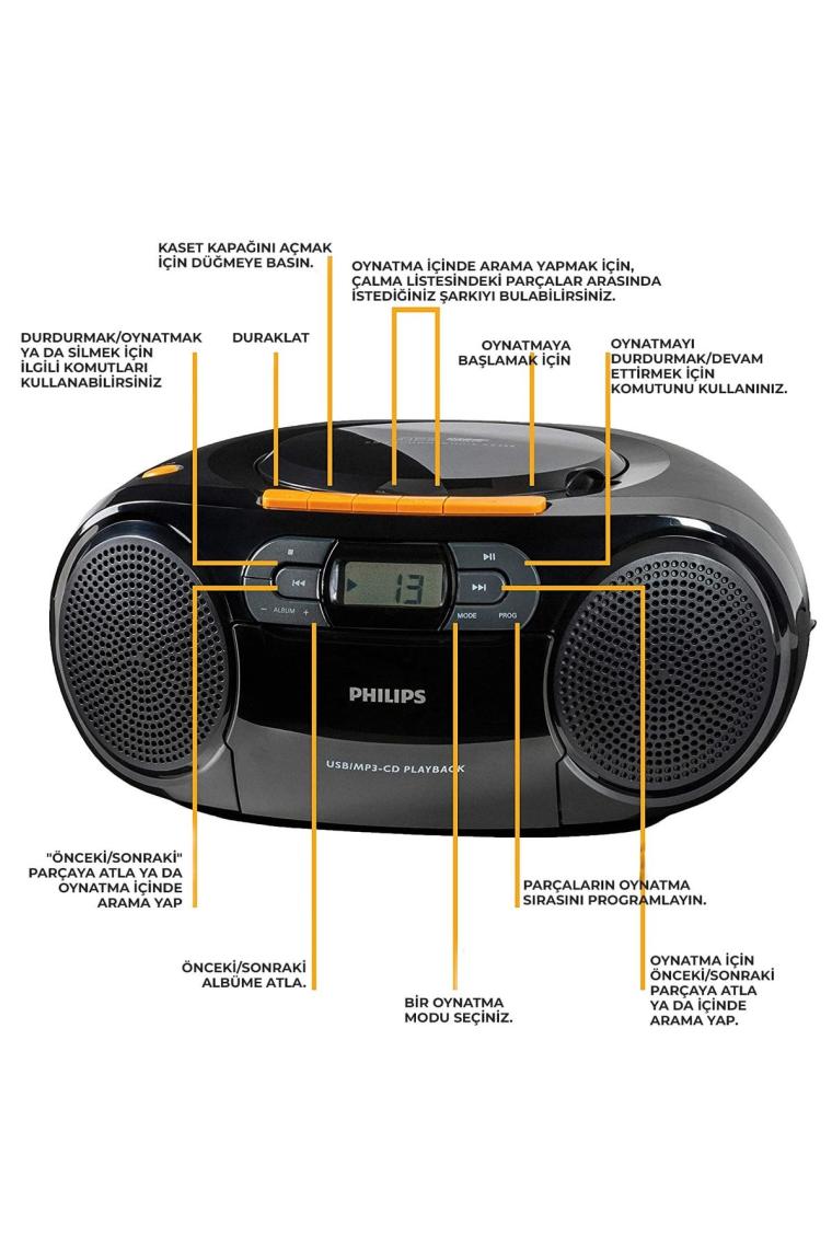 Stereo Cd Kaset Çalar, Taşınabilir Boombox, Usb, Fm, Mp3, Tape, Siyah