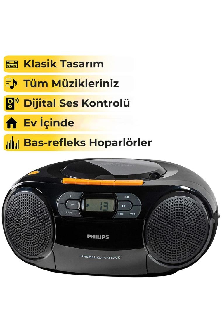 Stereo Cd Kaset Çalar, Taşınabilir Boombox, Usb, Fm, Mp3, Tape, Siyah