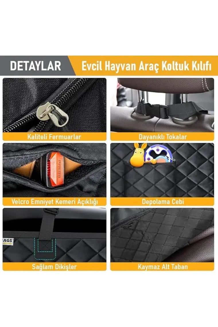 Haegs Evcil Hayvan Araba Koltuk Kılıfı, Oto Köpek Koltuk Örtüsü Su Geçirmez, Ağır Hizmet Tipi Gri