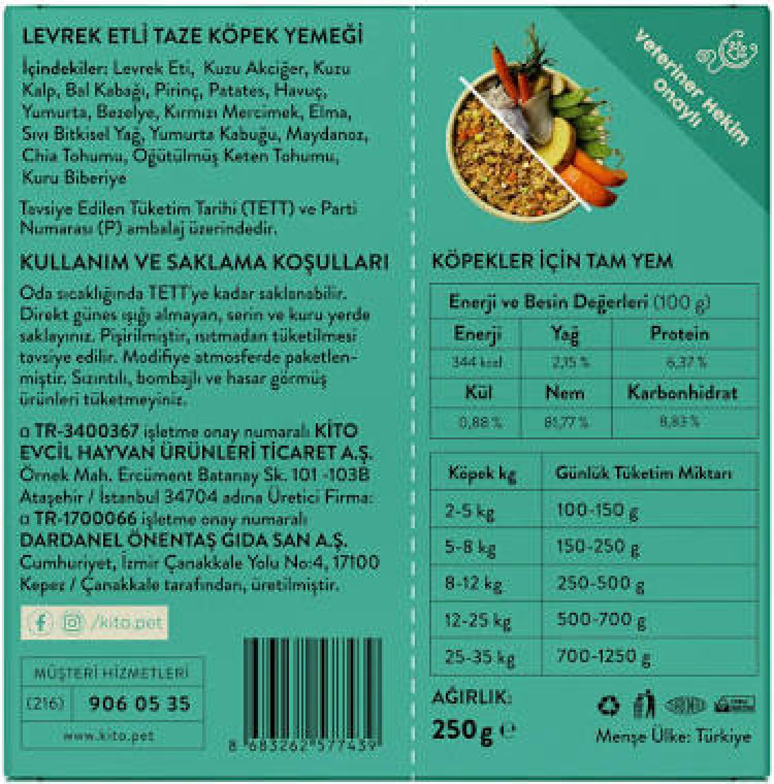 Kito Fresh Levrek Etli Taze Köpek Yemeği