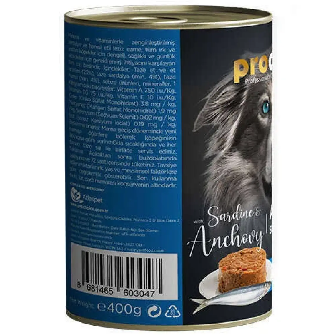Pro Choice Sardalya Ve Hamsi Etli Şekersiz Ezme Yetişkin Köpek Konservesi 400gr