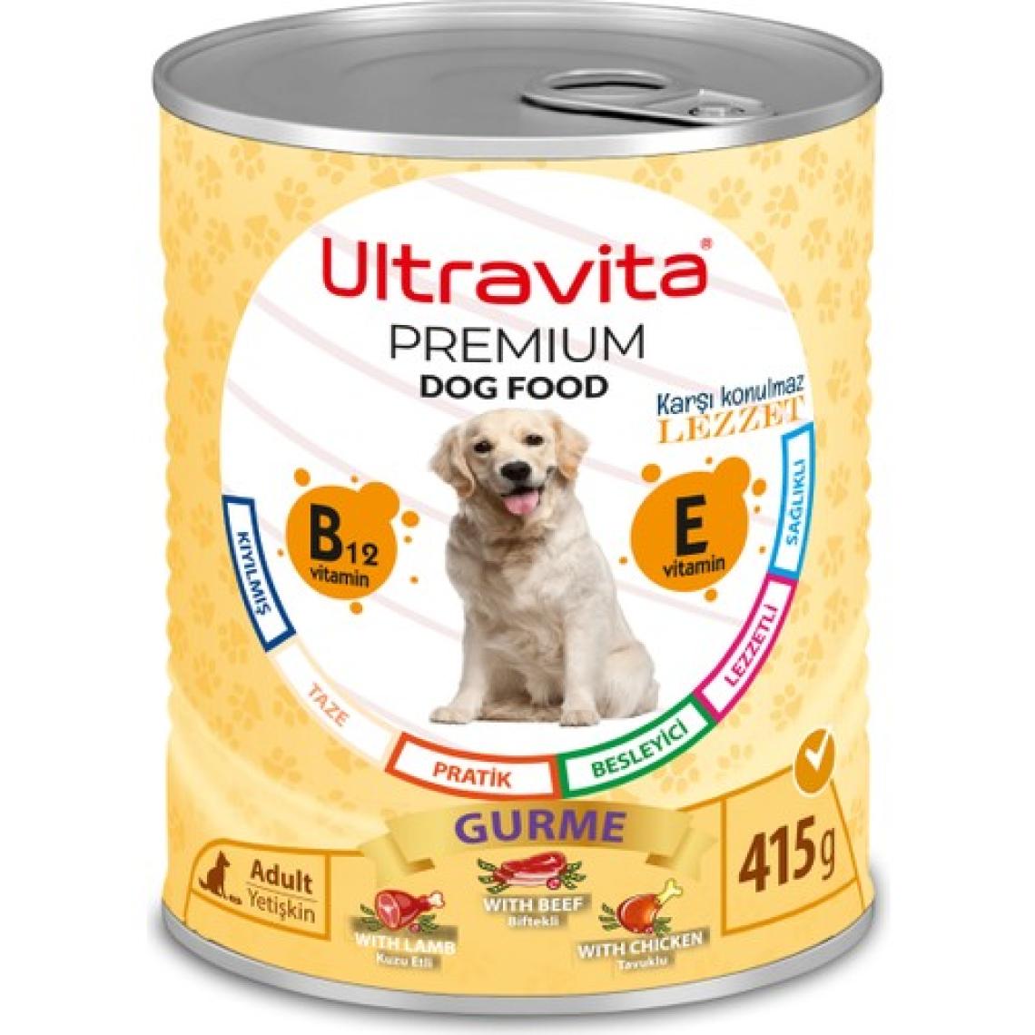 Ultravita Premium Yüksek Proteinli Gurme Etli Konserve Yaş Köpek Maması 415GRX24 Adet