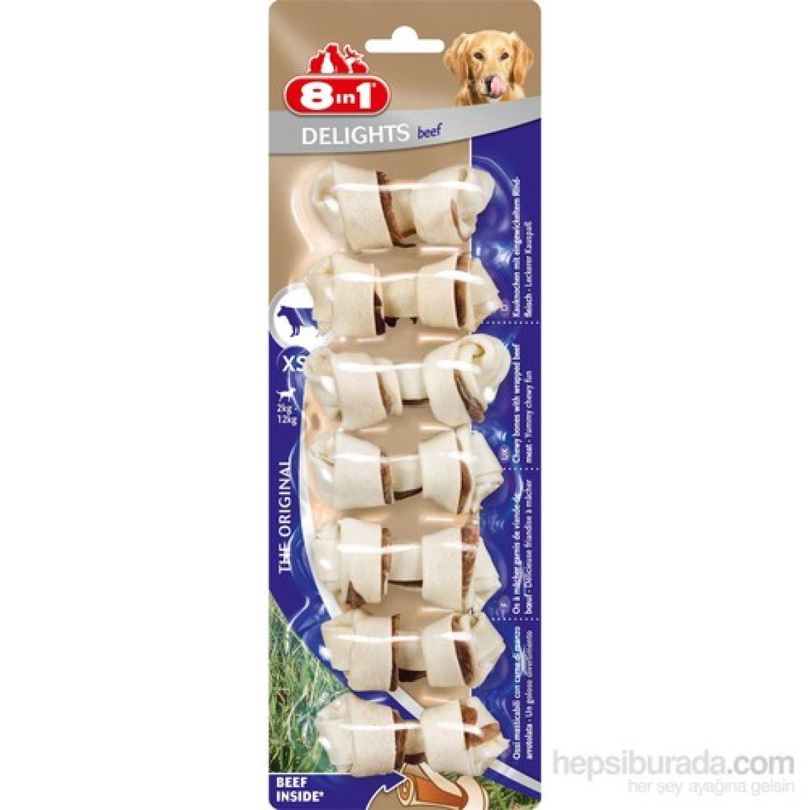 8in1 Delights Bones Köpekler için Biftekli Ödül Kemiği (XS) 7 Adet