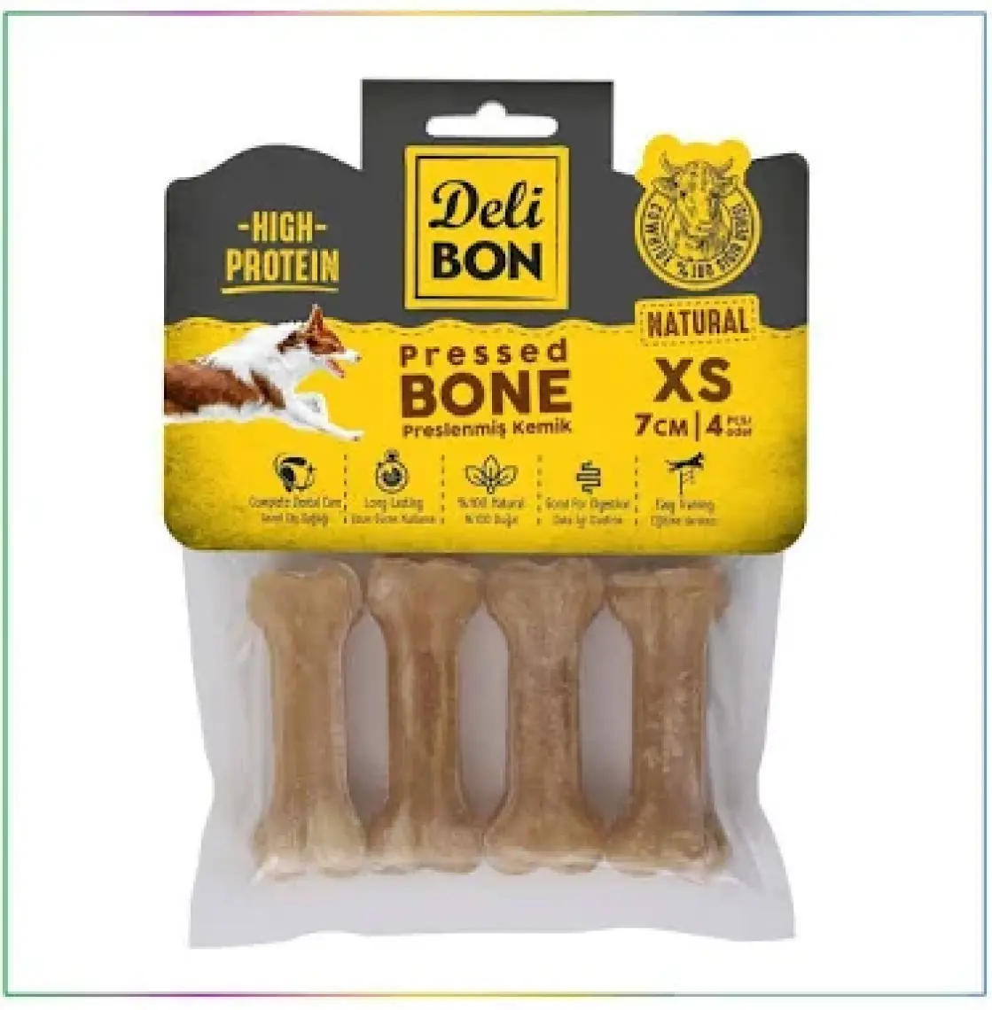 Delibon Deri Press Köpek Kemik Ödülü Xsmall Naturel 7 Cm 4 Adet