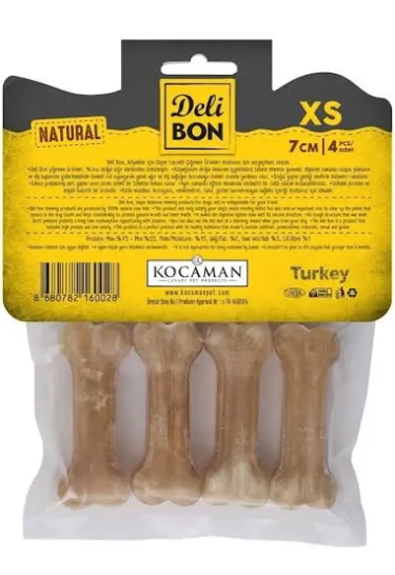 Delibon Deri Press Köpek Kemik Ödülü Xsmall Naturel 7 Cm 4 Adet