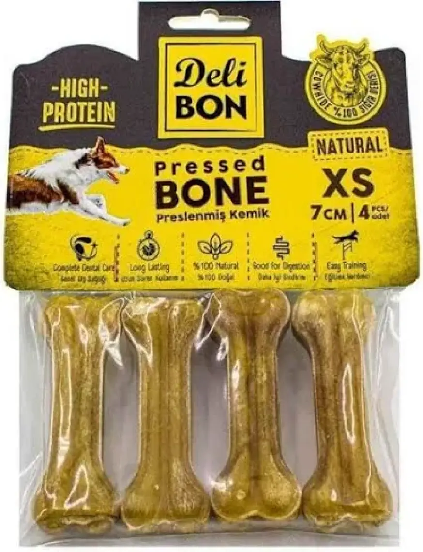 Delibon Deri Press Köpek Kemik Ödülü Xsmall Naturel 7 Cm 4 Adet
