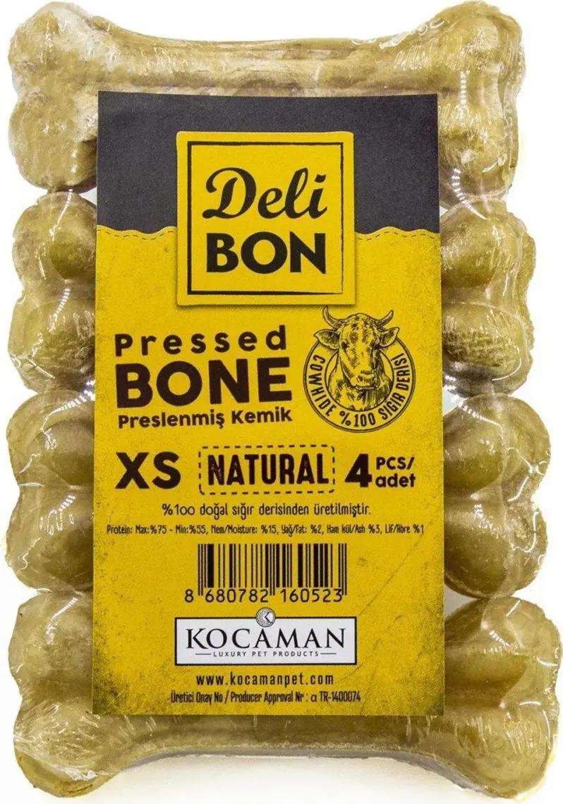 Delibon Deri Pres Vakumlu Kemik Köpek Ödülü Naturel 7 Cm 4 Adet