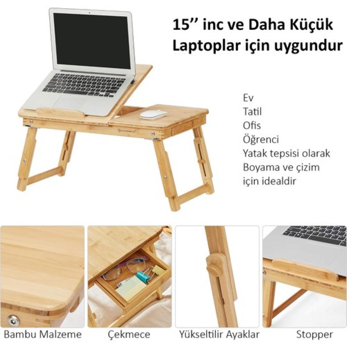 Miletus Bambu Laptop Standı Yükseltilebilir Ders Çalışma Masası Çocuk Çalışma Sehpası Yatak Sehpası Ders Masası Yb