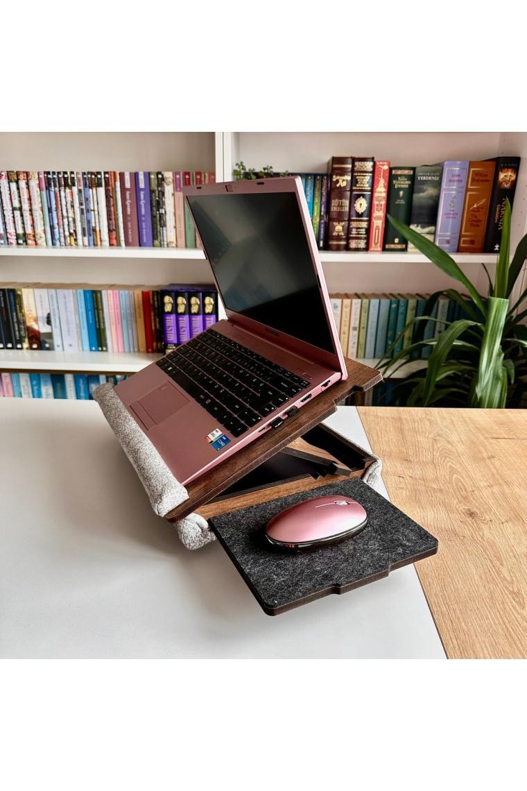 - Eğim Ayarlanabilir Çekmeceli Mousepad Minderli Laptop Sehpası - Ceviz Ls051