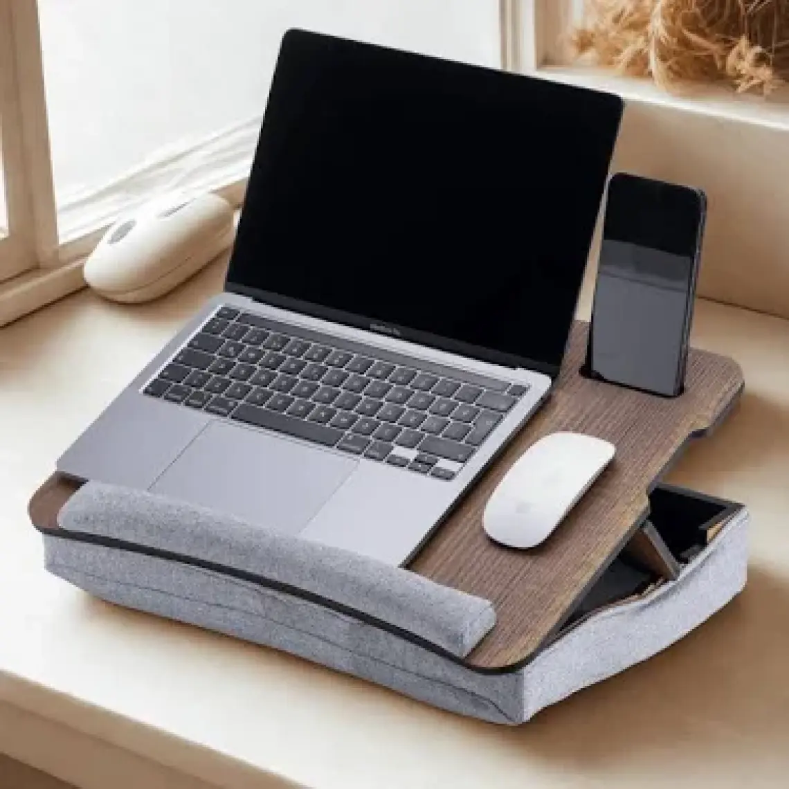 Vigo Wood Minderli Eğim Ayarlanabilir Laptop Sehpası 13" ve 15.6" Taşınabilir Notebook Tablet ve Telefon Bölmeli Masa